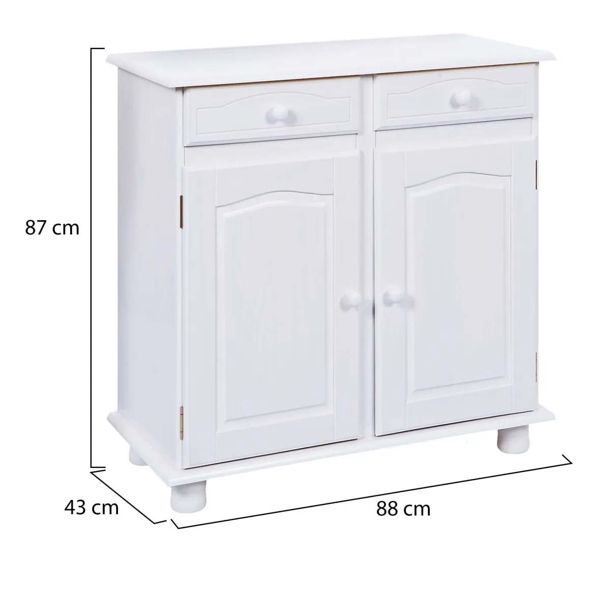 Credenza Bianco 2 Cassetti un Ripiano 88x43x87h cm, Apertura Battente - Pallare