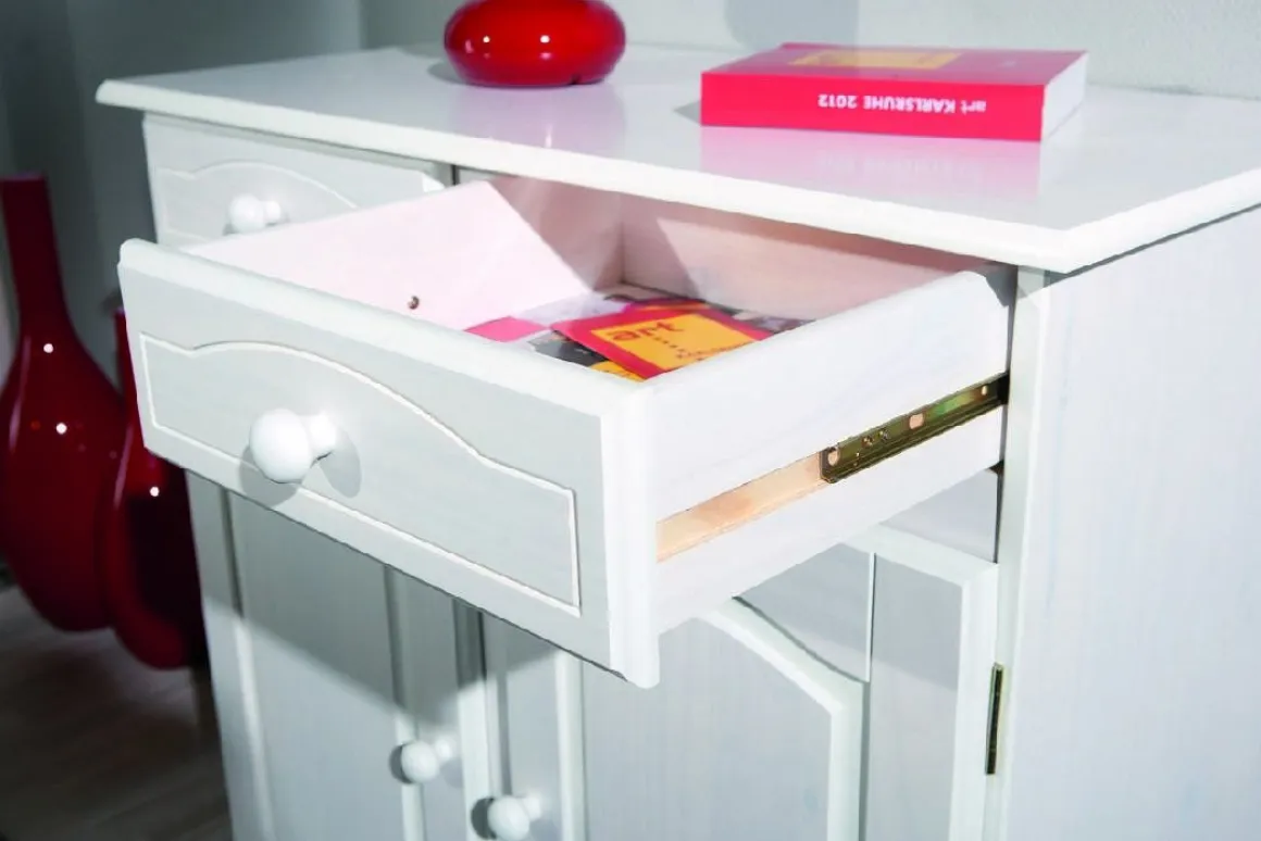 Credenza Bianco 2 Cassetti un Ripiano 88x43x87h cm, Apertura Battente - Pallare
