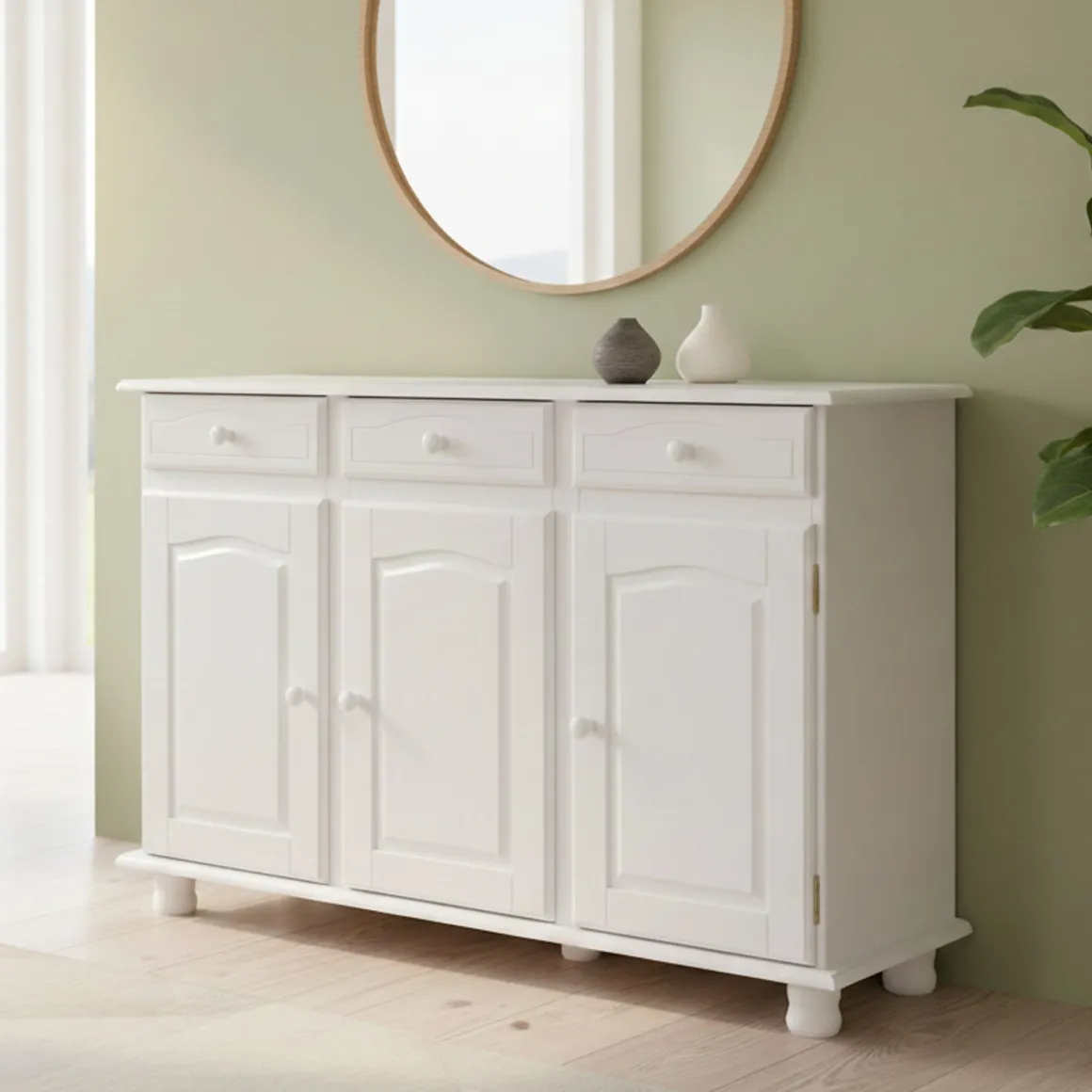 Madie|Credenze > Dmora Credenza 4 Cassetti un Ripiano 94x86x40h cm, Apertura Battente - Baganza Bianco