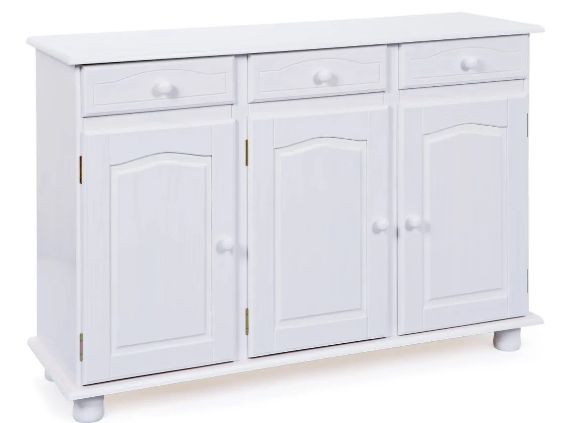 Credenza Bianco 3 Cassetti un Ripiano 130x43x87h cm, Apertura Battente - Gragnano
