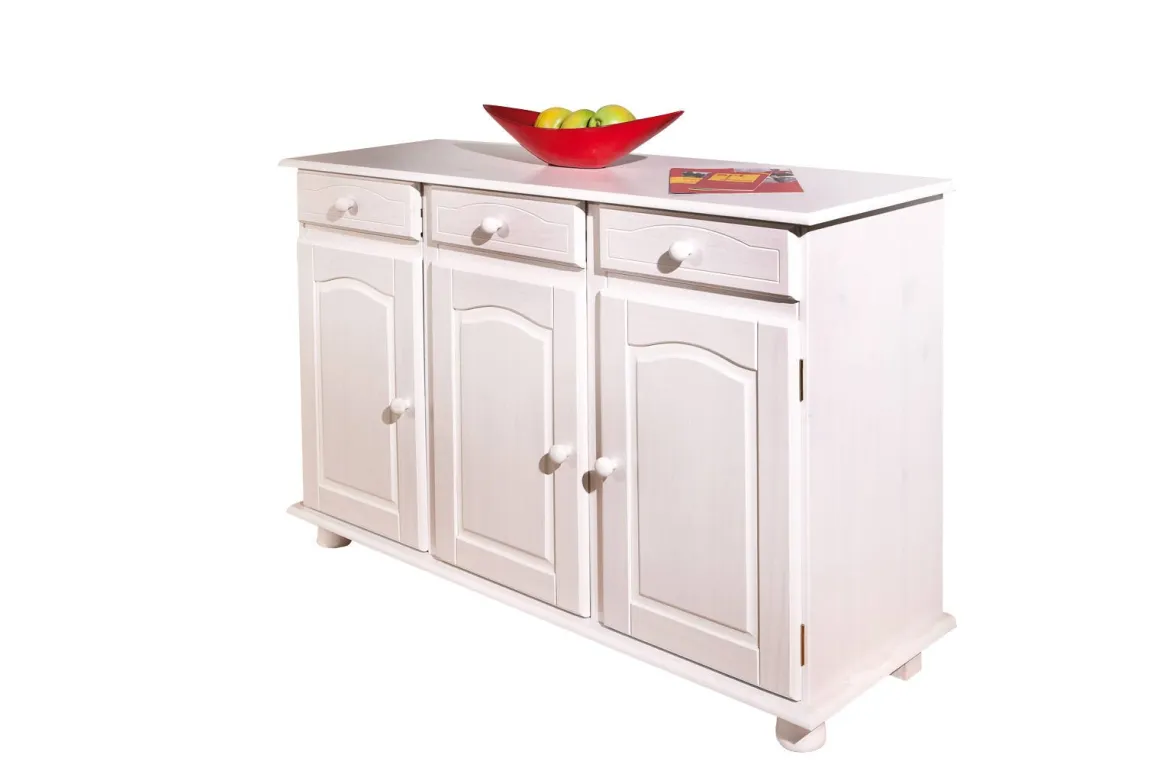 Credenza Bianco 3 Cassetti un Ripiano 130x43x87h cm, Apertura Battente - Gragnano