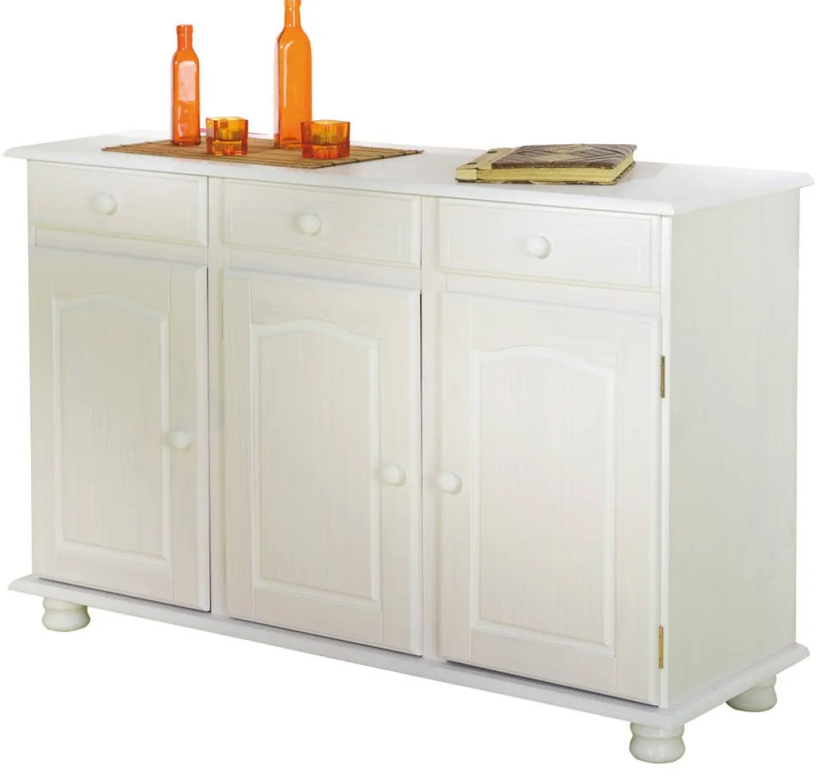 Credenza Bianco 3 Cassetti un Ripiano 130x43x87h cm, Apertura Battente - Gragnano