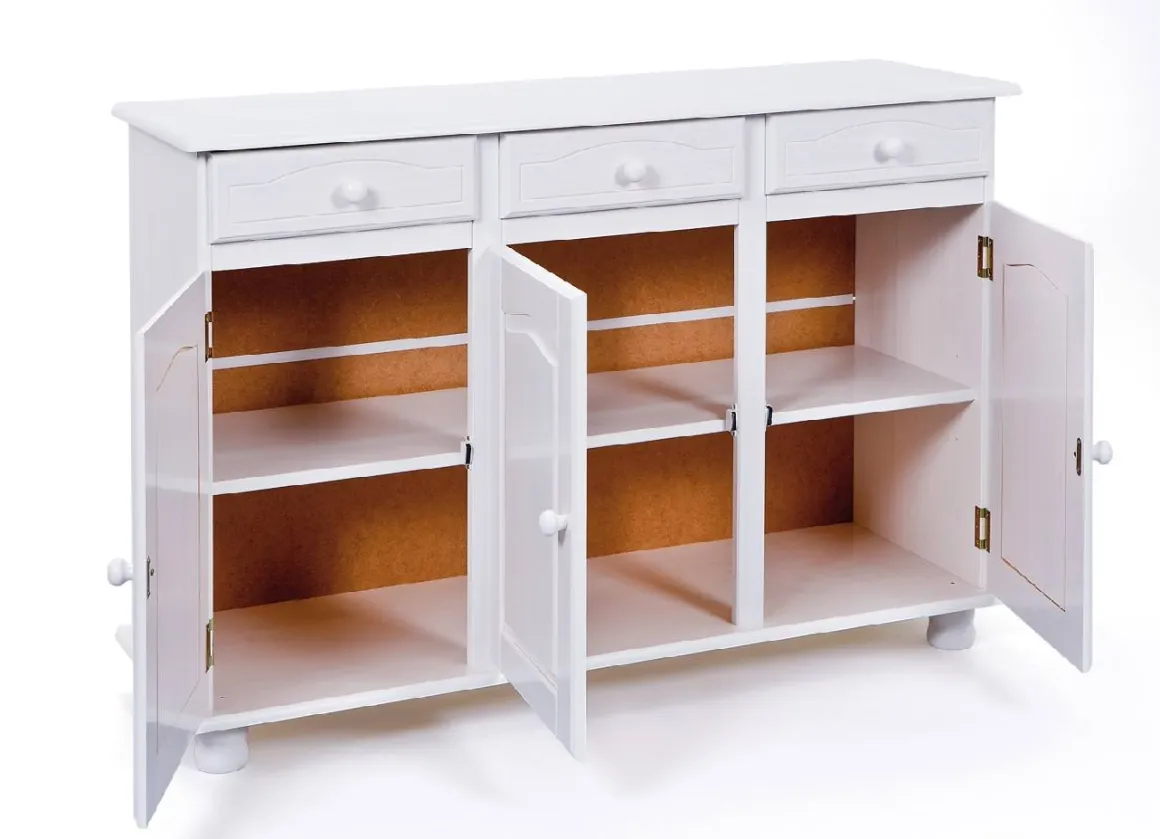 Credenza Bianco 3 Cassetti un Ripiano 130x43x87h cm, Apertura Battente - Gragnano