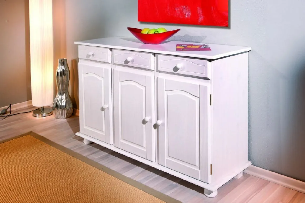 Madie|Credenze > Dmora Credenza 4 Cassetti un Ripiano 94x86x40h cm, Apertura Battente - Baganza Bianco