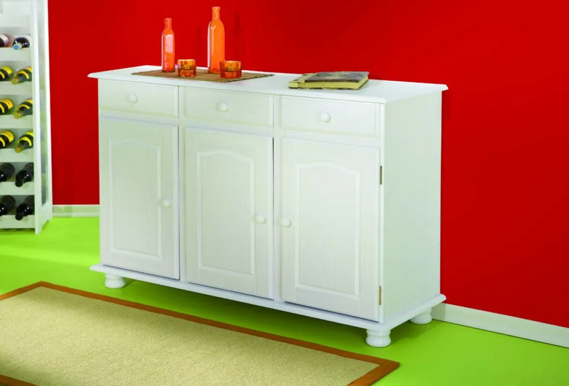 Madie|Credenze > Dmora Credenza 4 Cassetti un Ripiano 94x86x40h cm, Apertura Battente - Baganza Bianco