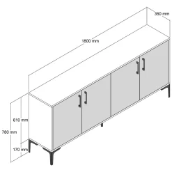 Madie > Dmora Credenza Bianco Crema Marrone Noce 2 Ripiani 4 Ante 180x35x81h cm, 4 Vani - Niscemi Marrone Noce, Bianco Crema