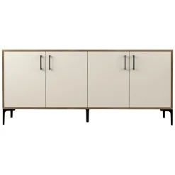 Madie > Dmora Credenza Bianco Crema Marrone Noce 2 Ripiani 4 Ante 180x35x81h cm, 4 Vani - Niscemi Marrone Noce, Bianco Crema