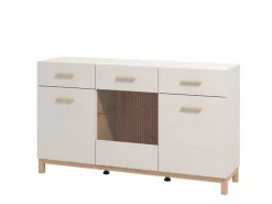 Credenze > Dmora Credenza Bianco Crema Marrone Rovere 2 Ripiani 3 Cassetti 117x40x86h cm, Un'anta - Paro Marrone Rovere, Bianco Crema