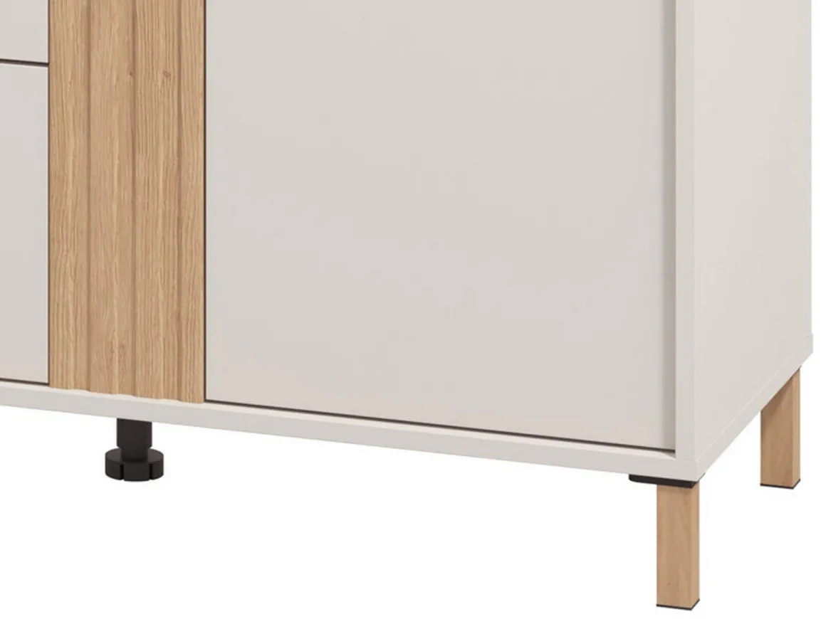 Credenze > Dmora Credenza Bianco Crema Marrone Rovere 3 Ripiani 2 Cassetti 156x40x86h cm, 4 Ante - Quarna Marrone Rovere, Bianco Crema
