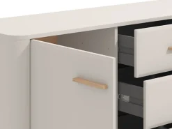 Credenza Bianco Crema Marrone Rovere Nodi 2 Ripiani 4 Cassetti 154x40x90.5h cm, 2 Ante - Illorai