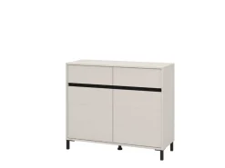 Madie|Credenze > Dmora Credenza Bianco Crema Nero 2 Cassetti 2 Ripiani 106x40x90h cm, Apertura Battente, Scorrevole - Giarree Nero, Bianco Crema