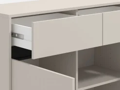 Madie|Credenze > Dmora Credenza Bianco Crema Nero 2 Cassetti 2 Ripiani 106x40x90h cm, Apertura Battente, Scorrevole - Giarree Nero, Bianco Crema