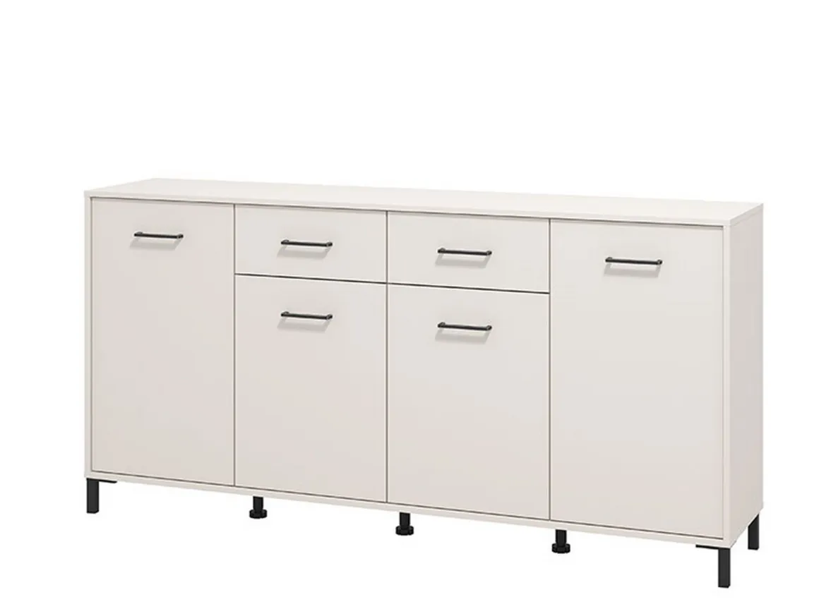 Credenza Bianco Crema Nero 2 Cassetti 4 Ripiani 183x40x90h cm, Apertura Battente, Scorrevole - Grondona