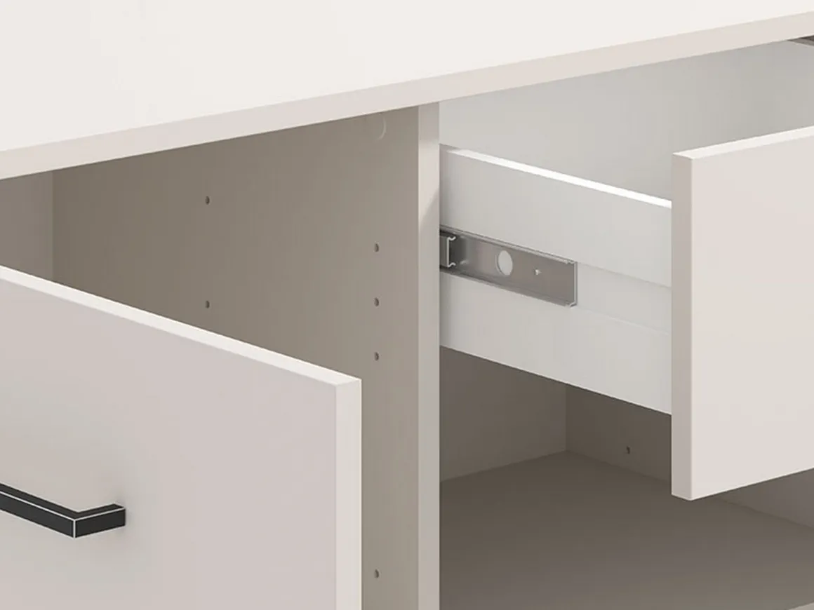 Credenza Bianco Crema Nero 2 Cassetti 4 Ripiani 183x40x90h cm, Apertura Battente, Scorrevole - Grondona