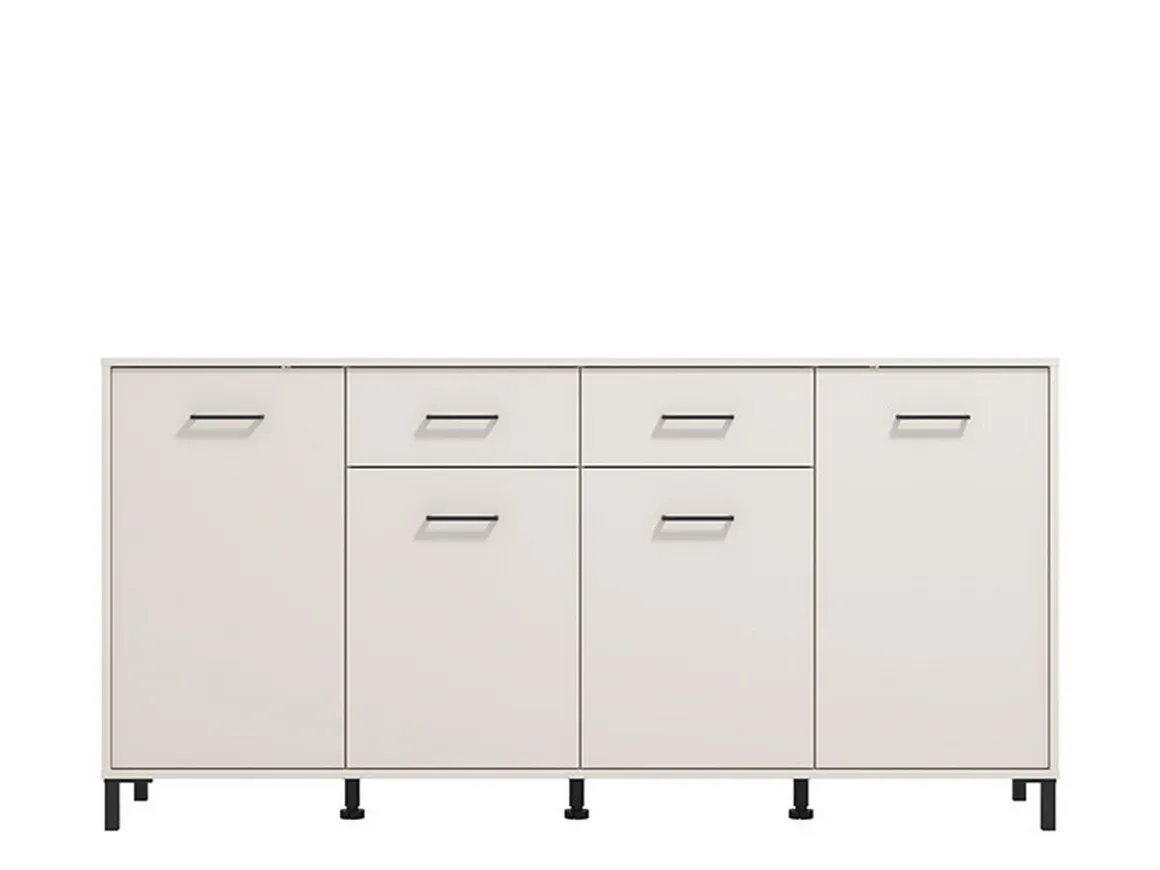 Credenza Bianco Crema Nero 2 Cassetti 4 Ripiani 183x40x90h cm, Apertura Battente, Scorrevole - Grondona