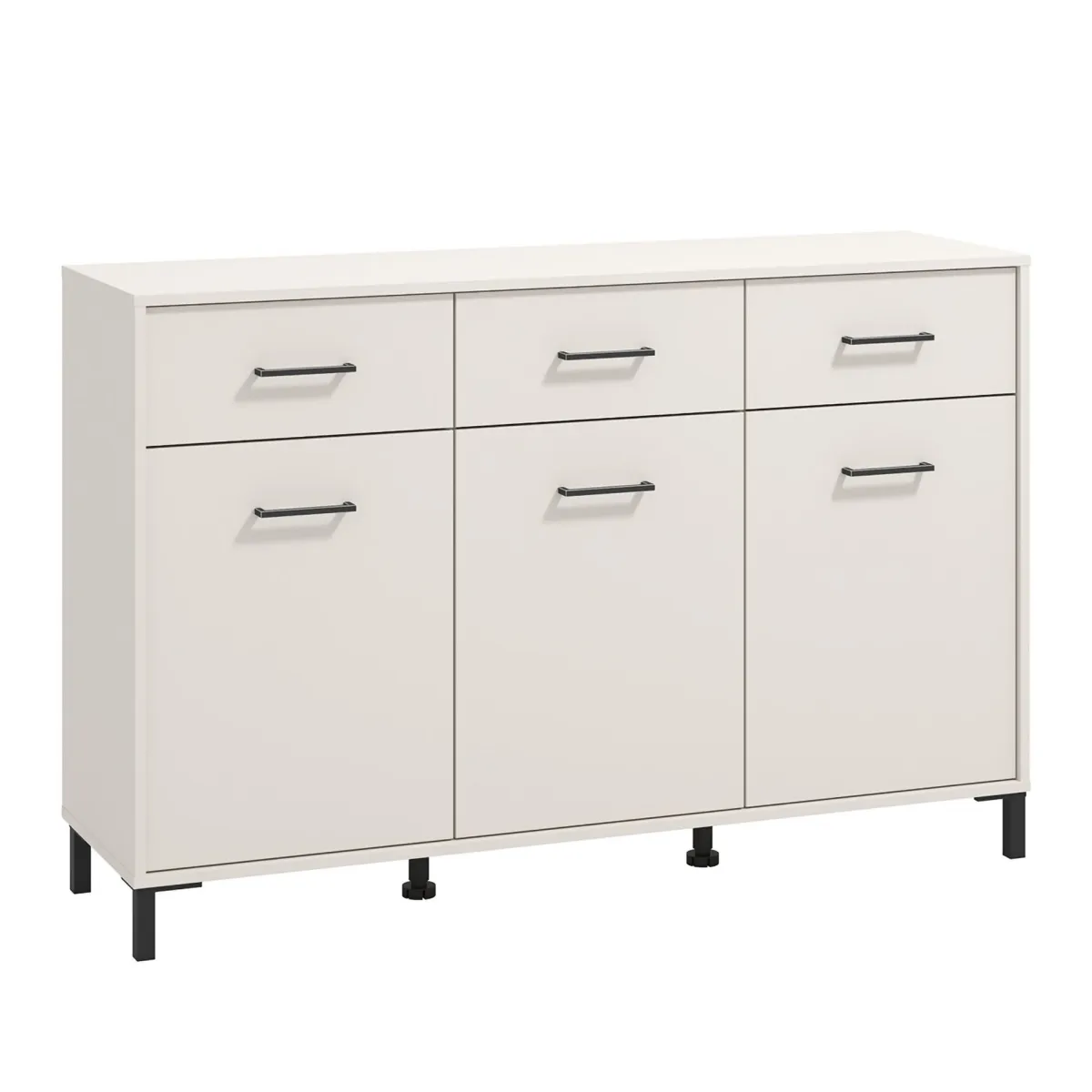 Madie|Credenze > Dmora Credenza Bianco Crema Nero 3 Cassetti 3 Ripiani 138x40x90h cm, Apertura Battente e Scorrevole - Laerru Nero, Bianco Crema