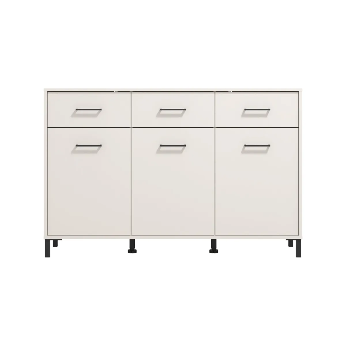 Madie|Credenze > Dmora Credenza Bianco Crema Nero 3 Cassetti 3 Ripiani 138x40x90h cm, Apertura Battente e Scorrevole - Laerru Nero, Bianco Crema