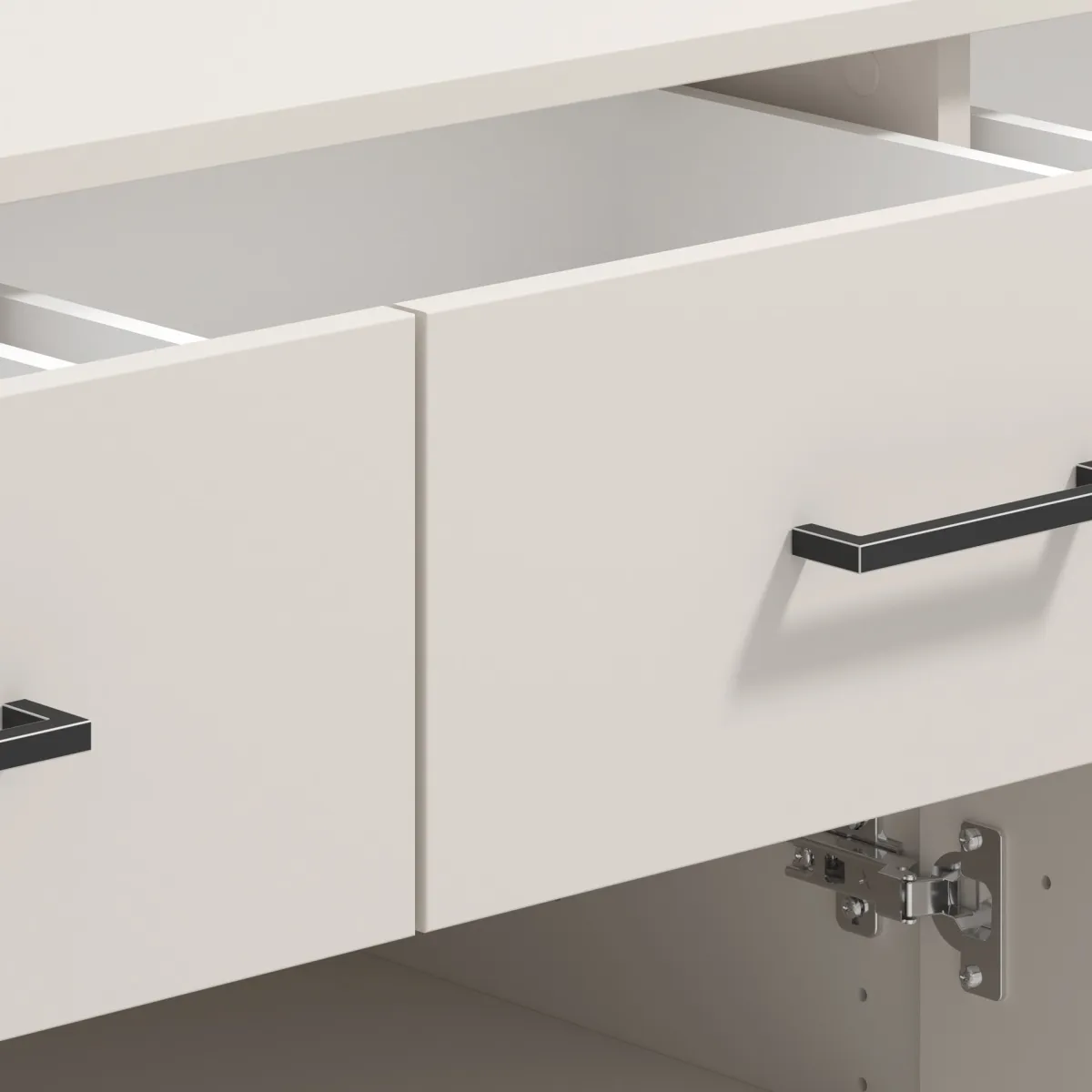 Madie|Credenze > Dmora Credenza Bianco Crema Nero 3 Cassetti 3 Ripiani 138x40x90h cm, Apertura Battente e Scorrevole - Laerru Nero, Bianco Crema