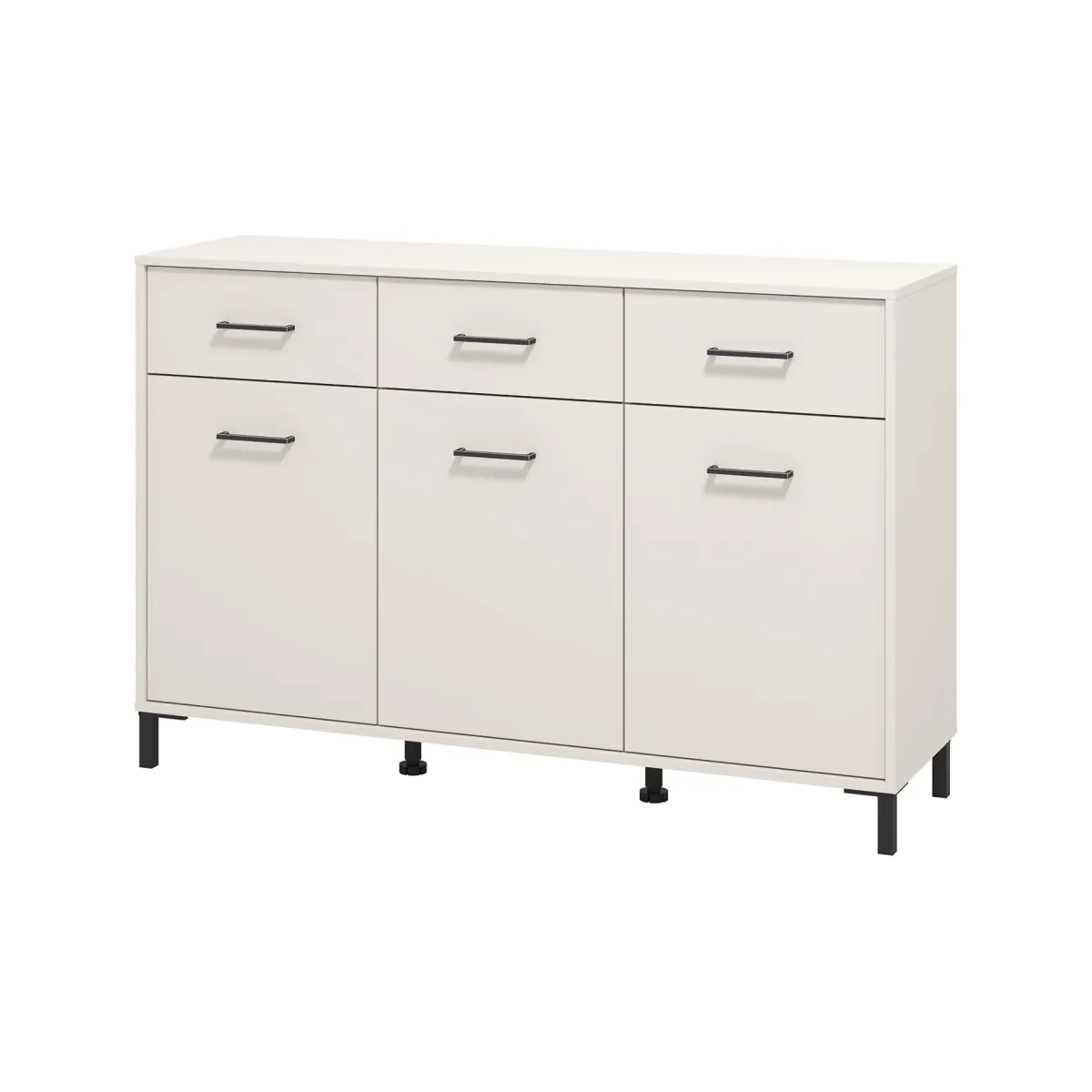 Madie|Credenze > Dmora Credenza Bianco Crema Nero 3 Cassetti 3 Ripiani 138x40x90h cm, Apertura Battente e Scorrevole - Laerru Nero, Bianco Crema