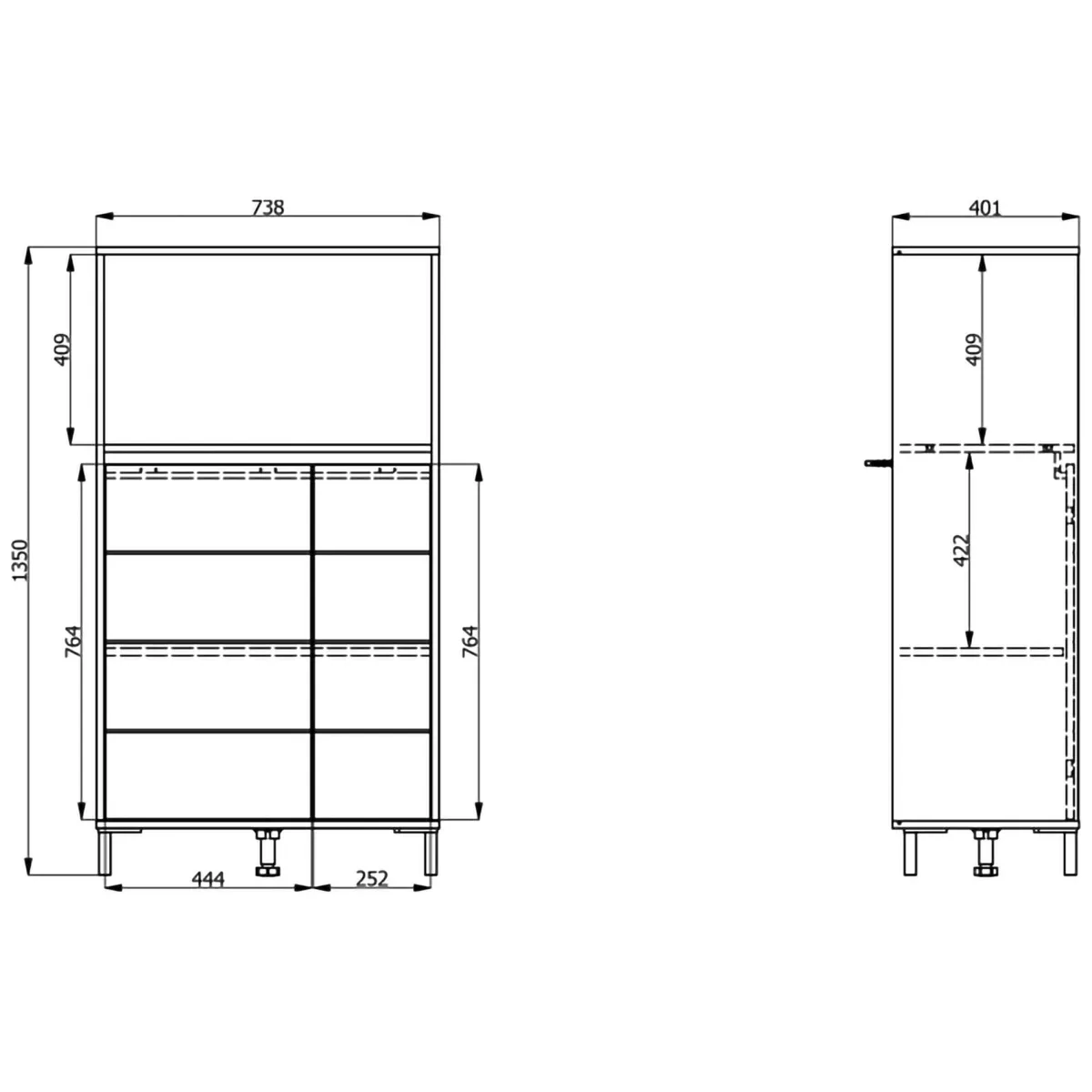 Credenze > Dmora Credenza Bianco Crema Nero 2 Ripiani 3 Vani 74x40x135h cm, 2 Ante - Cosoleto Nero, Bianco Crema