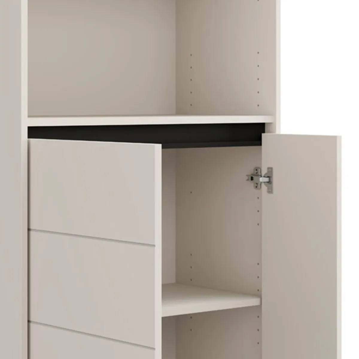 Credenze > Dmora Credenza Bianco Crema Nero 2 Ripiani 3 Vani 74x40x135h cm, 2 Ante - Cosoleto Nero, Bianco Crema