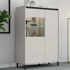Credenze > Dmora Credenza Bianco Crema Nero 4 Ripiani 6 Vani 93x40x135h cm, 2 Ante - Vignate Nero, Bianco Crema