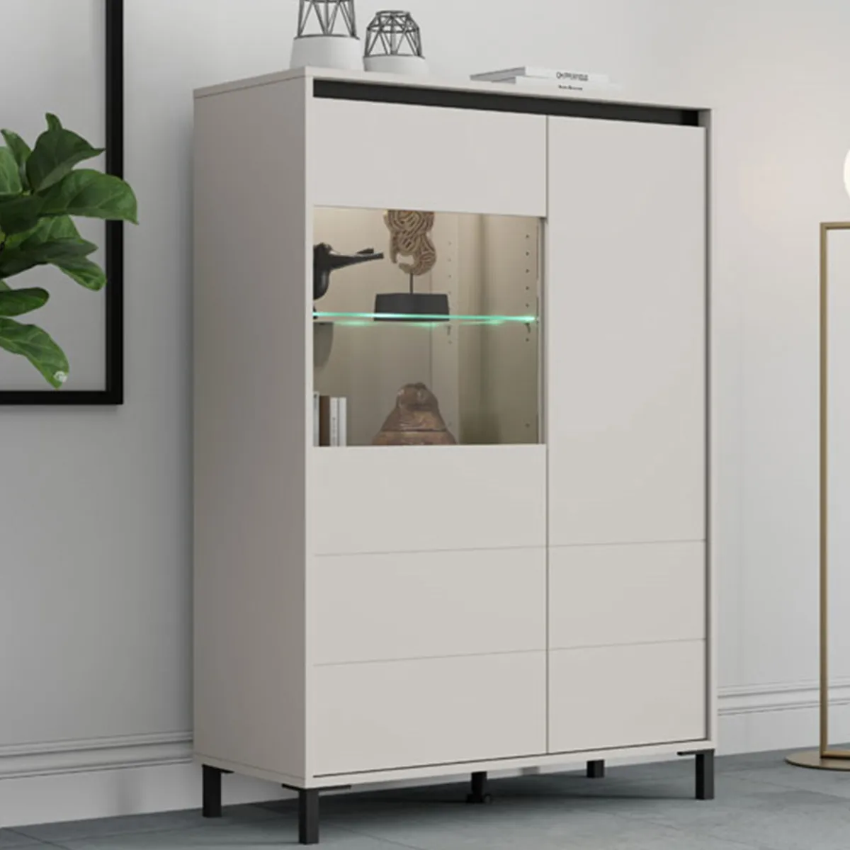 Credenze > Dmora Credenza Bianco Crema Nero 4 Ripiani 6 Vani 93x40x135h cm, 2 Ante - Vignate Nero, Bianco Crema