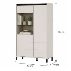 Credenze > Dmora Credenza Bianco Crema Nero 4 Ripiani 6 Vani 93x40x135h cm, 2 Ante - Vignate Nero, Bianco Crema