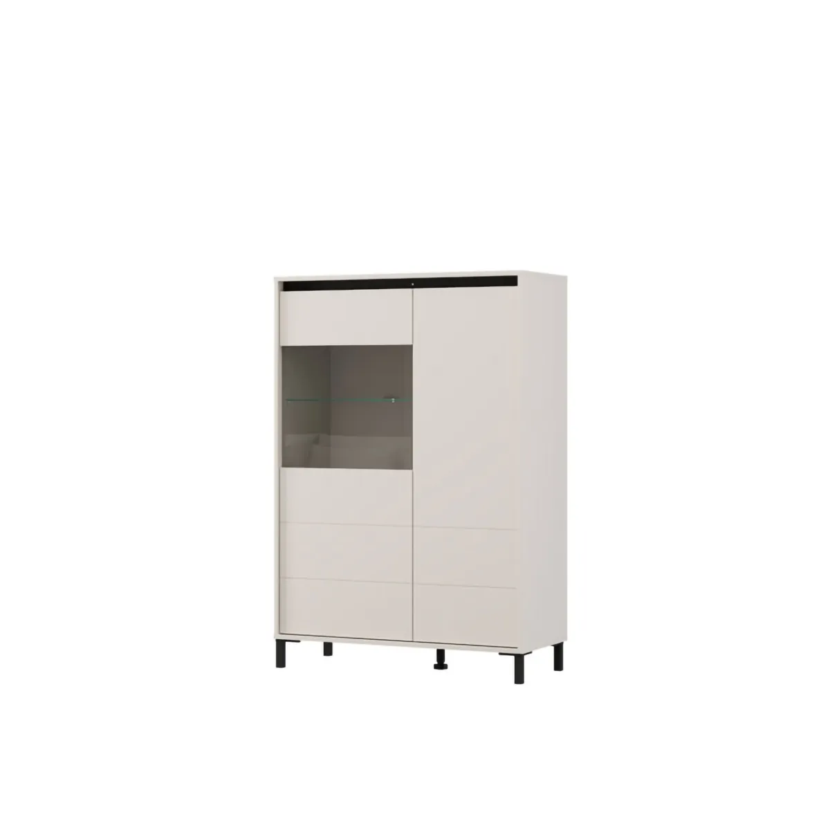 Credenze > Dmora Credenza Bianco Crema Nero 4 Ripiani 6 Vani 93x40x135h cm, 2 Ante - Vignate Nero, Bianco Crema