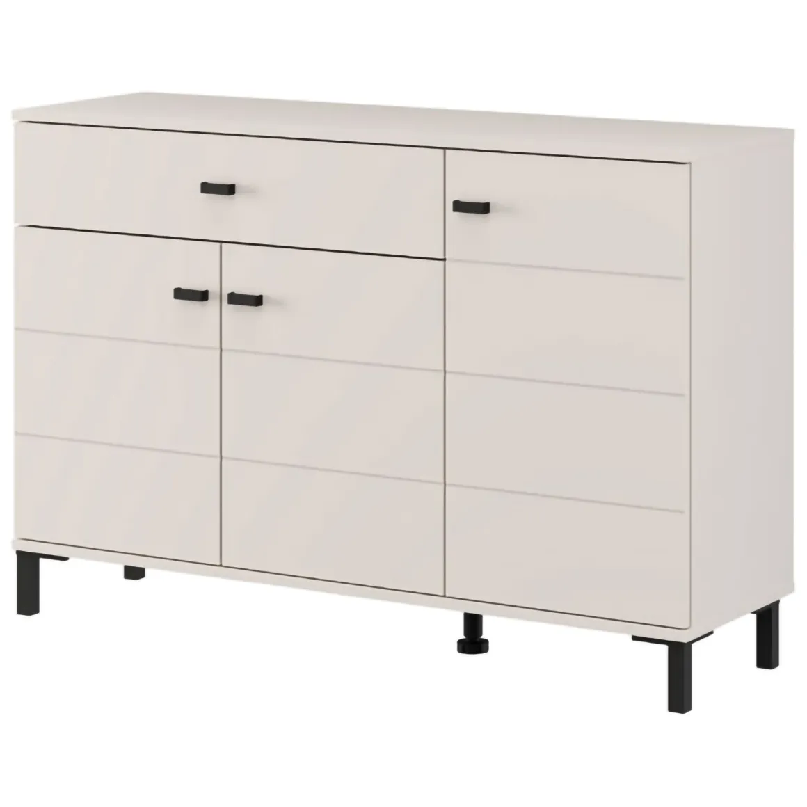 Madie|Credenze > Dmora Credenza Bianco Crema Nero un Cassetto 2 Ripiani 93x40x90h cm, Apertura Battente, Scorrevole - Laerruu Nero, Bianco Crema
