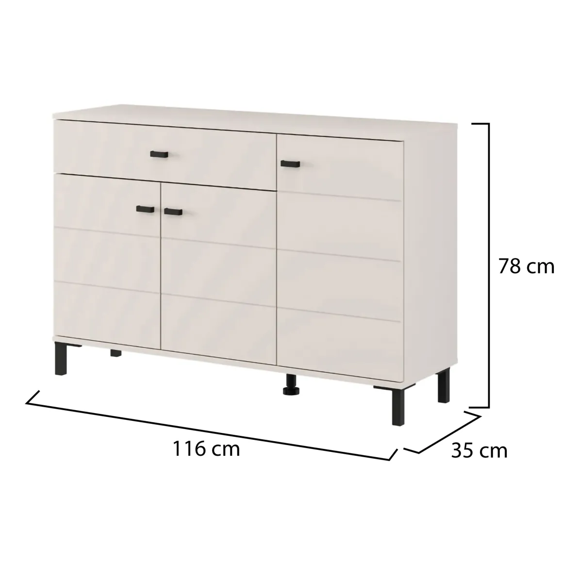 Madie|Credenze > Dmora Credenza Bianco Crema Nero un Cassetto 2 Ripiani 93x40x90h cm, Apertura Battente, Scorrevole - Laerruu Nero, Bianco Crema