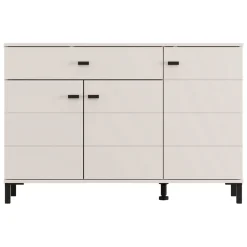 Madie|Credenze > Dmora Credenza Bianco Crema Nero un Cassetto 2 Ripiani 93x40x90h cm, Apertura Battente, Scorrevole - Laerruu Nero, Bianco Crema