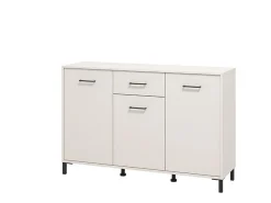 Madie|Credenze > Dmora Credenza Bianco Crema Nero un Cassetto 3 Ripiani 147.5x41.5x91.5h cm, Apertura Battente e Scorrevole - Perca Nero, Bianco Crema