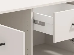 Madie|Credenze > Dmora Credenza Bianco Crema Nero un Cassetto 3 Ripiani 147.5x41.5x91.5h cm, Apertura Battente e Scorrevole - Perca Nero, Bianco Crema
