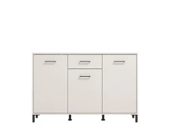 Madie|Credenze > Dmora Credenza Bianco Crema Nero un Cassetto 3 Ripiani 147.5x41.5x91.5h cm, Apertura Battente e Scorrevole - Perca Nero, Bianco Crema