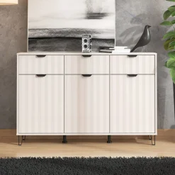 Credenze > Dmora Credenza 3 Ripiani 3 Cassetti 138x40x90.5h cm, 6 Vani - Paglieta Bianco Crema