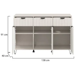 Credenze > Dmora Credenza 3 Ripiani 3 Cassetti 138x40x90.5h cm, 6 Vani - Paglieta Bianco Crema