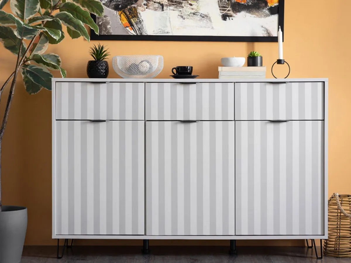 Credenze > Dmora Credenza 3 Ripiani 3 Cassetti 138x40x90.5h cm, 6 Vani - Paglieta Bianco Crema
