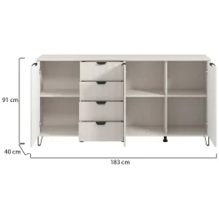 Credenze > Dmora Credenza 4 Ripiani con Piedini 110x40x78h cm, 8 Vani - Harero Bianco Crema