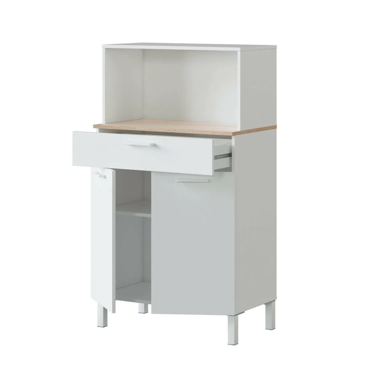 Armadi Multiuso 2 Ante|Camera Da Letto > Dmora Credenza bianco e legno con cassetto 72x126h cm - Asaro Marrone, Bianco Rovere