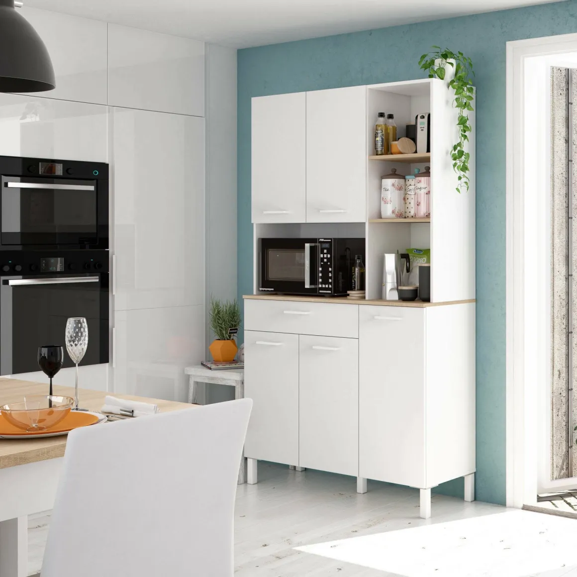 Credenza bianco e rovere con cassetto 108x186h cm - Abbaio
