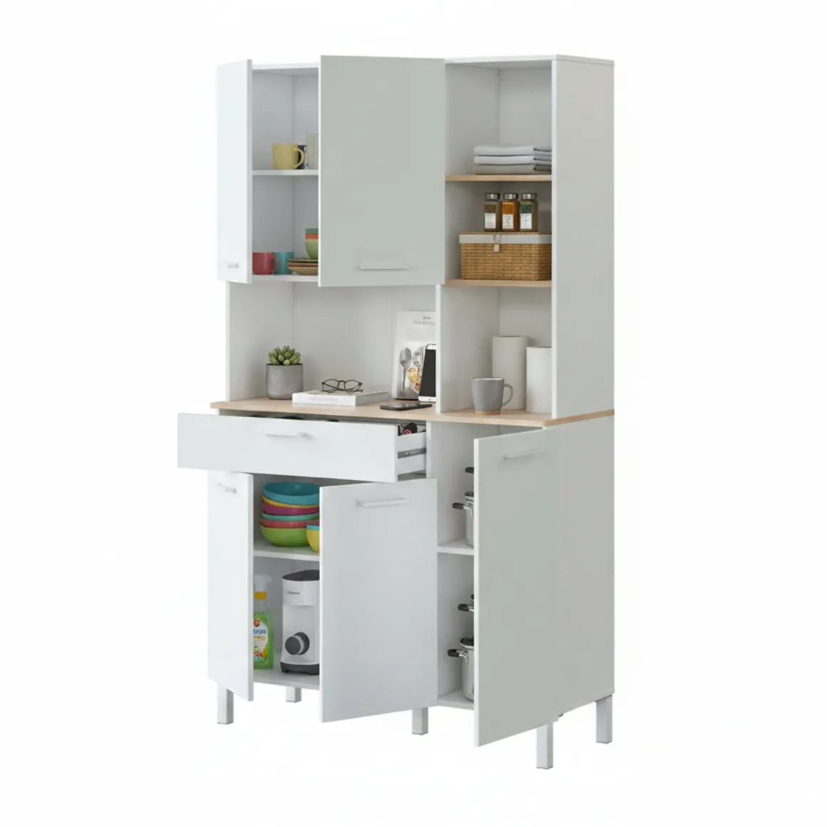 Credenza bianco e rovere con cassetto 108x186h cm - Abbaio