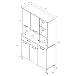 Credenza bianco e rovere con cassetto 108x186h cm - Abbaio