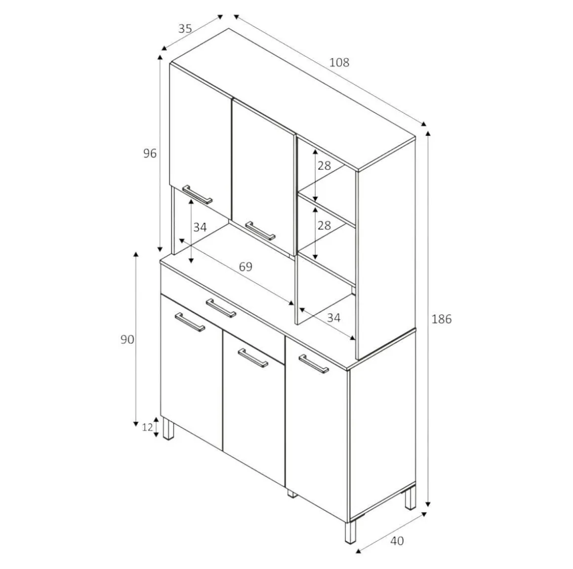 Credenza bianco e rovere con cassetto 108x186h cm - Abbaio
