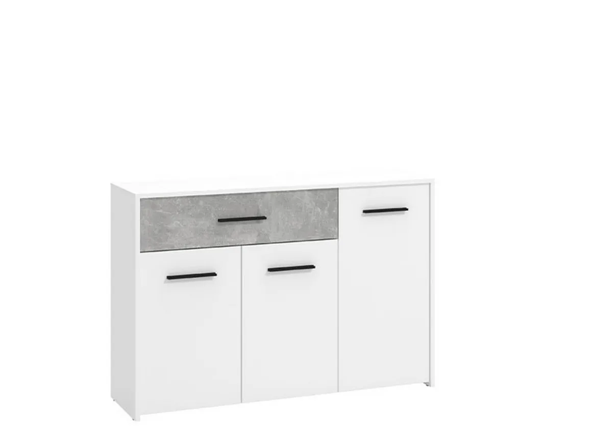 Credenza Bianco Grigio Cemento un Cassetto 2 Ripiani 119x33x80.5h cm, Apertura Battente e Scorrevole - Sanza