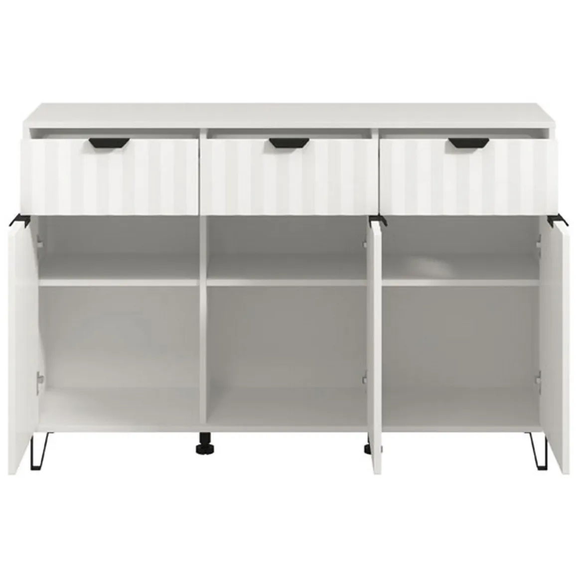 Credenza Bianco Grigio Chiaro 3 Ripiani 3 Cassetti 138x40x90.5h cm, 3 Ante - Paglieta