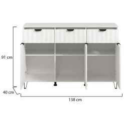 Credenza Bianco Grigio Chiaro 3 Ripiani 3 Cassetti 138x40x90.5h cm, 3 Ante - Paglieta