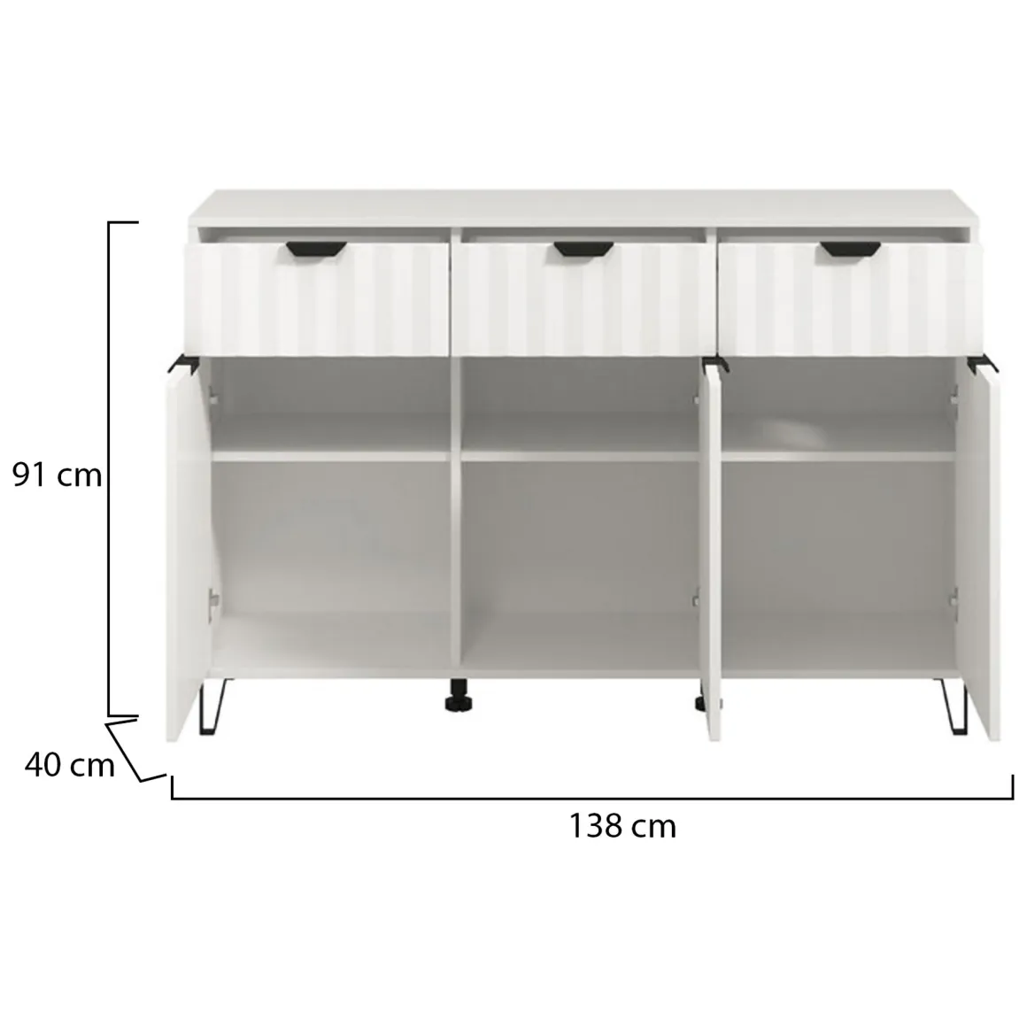 Credenza Bianco Grigio Chiaro 3 Ripiani 3 Cassetti 138x40x90.5h cm, 3 Ante - Paglieta