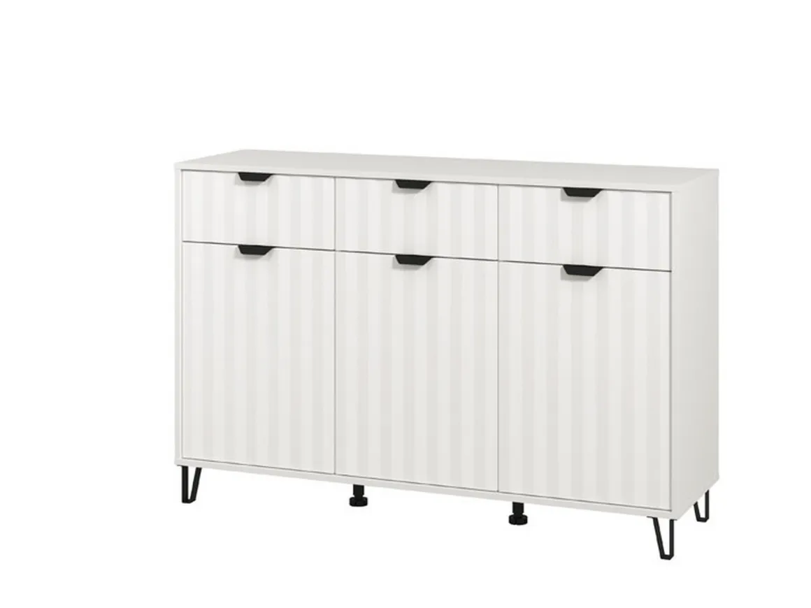 Credenza Bianco Grigio Chiaro 3 Ripiani 3 Cassetti 138x40x90.5h cm, 3 Ante - Paglieta
