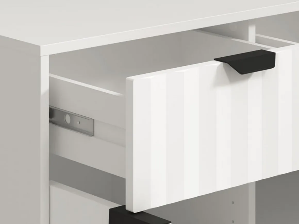 Credenza Bianco Grigio Chiaro 3 Ripiani 3 Cassetti 138x40x90.5h cm, 3 Ante - Paglieta